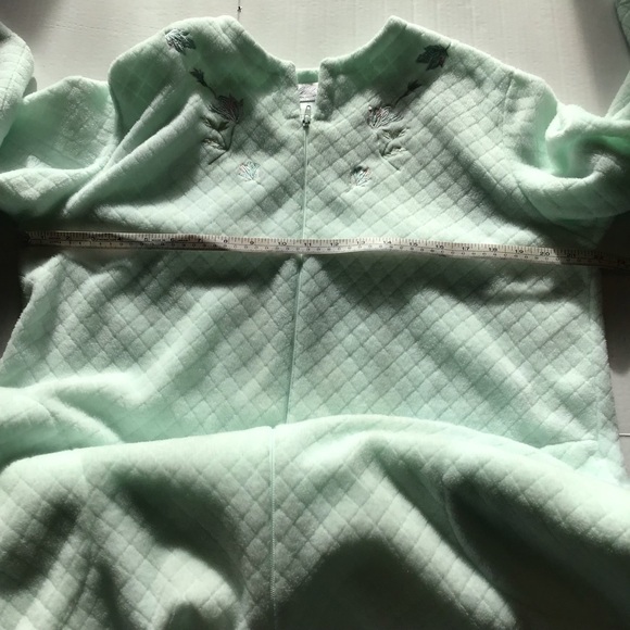 Collette by Miss Elaine Long Light Green Zip Robe Size M Quilted Pattern Pockets - Picture 8 of 9